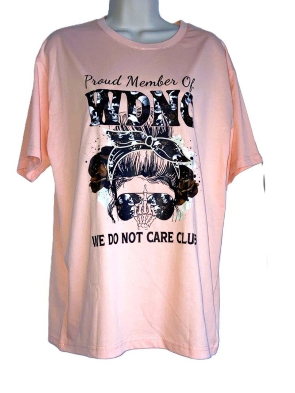 “We Do Not Care Club” PREMIUM T-SHIRT SERIES Cotton Peach Pink NEW Womens Large